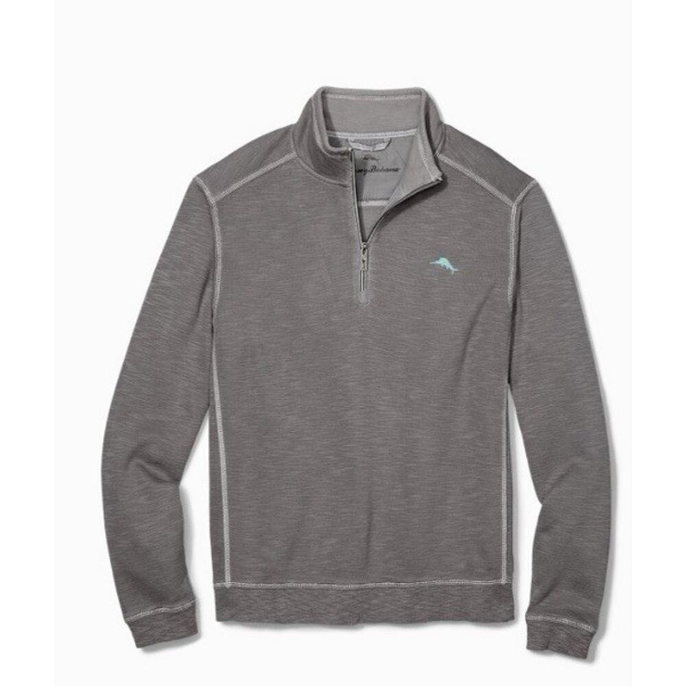 Tommy Bahama Men's Gray 1/4 Zip Mock Neck Pullover XLT Long Sleeve Polyester